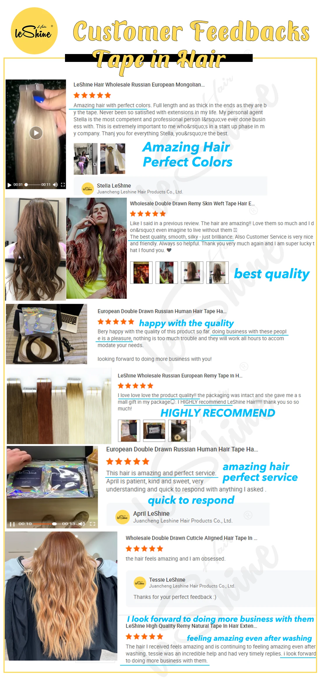 LeShine New Hair Extensions 100% Remy Tape In Human Hair Extension Tape In Hair Extensions details