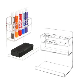 Organizer Pen Holder Clear Acrylic Wall Mounted 5 Slot Dry Erase Marker Eraser Holder Rack