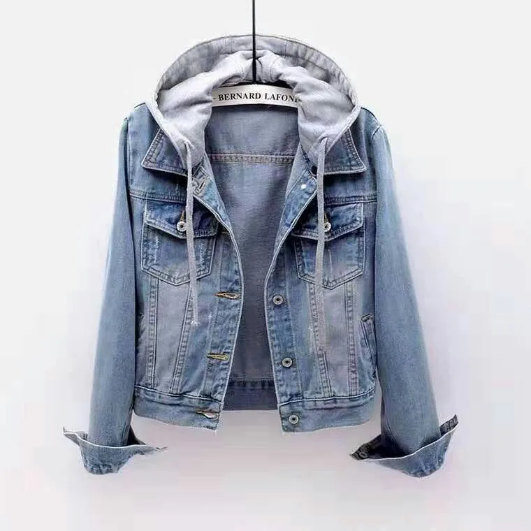 High Quality Ladies Womens Denim Jacket Casual Jeans With Hood Blue ...