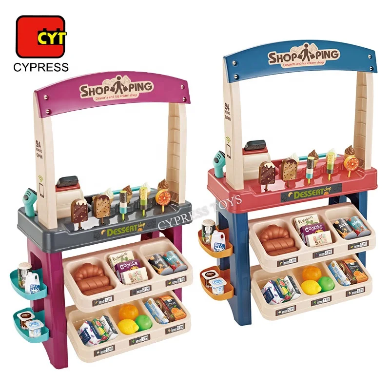 55 Pieces Ice Cream Shop Luxury Pretend Play Grocery Store Playset With Scanners 
