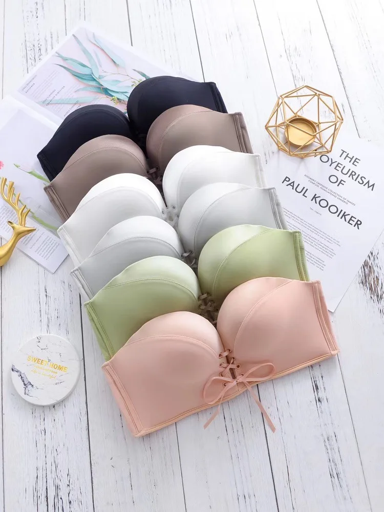 Strapless Bra Clear Lady Straps Set Strapless Non-slip Push Up Invisible Bra Women's Wedding