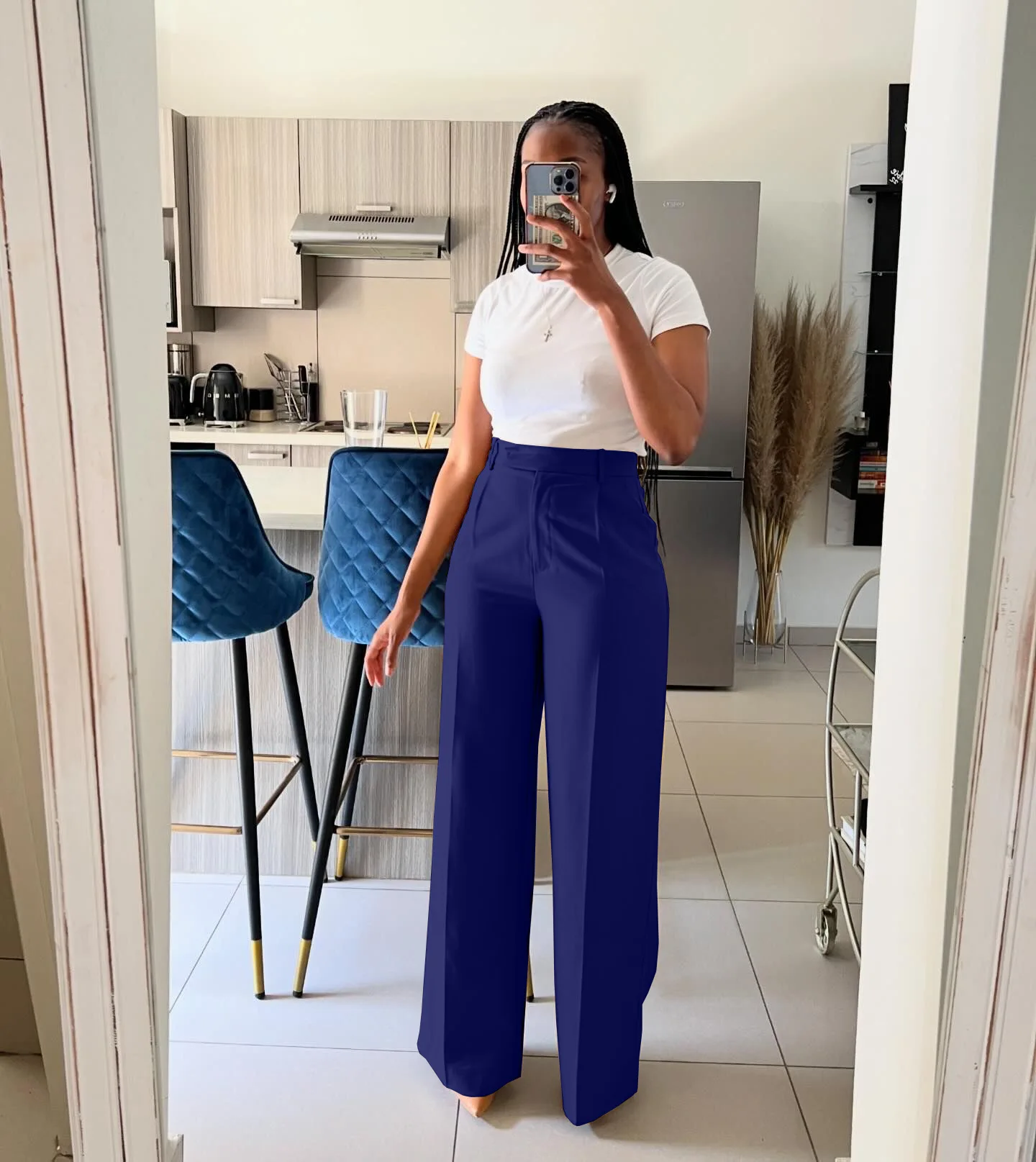 King McGreen Star Women High Waist Suit Pants Autumn Winter Loose Wide Leg Pants Female Office Ladies Straight Long Trousers
