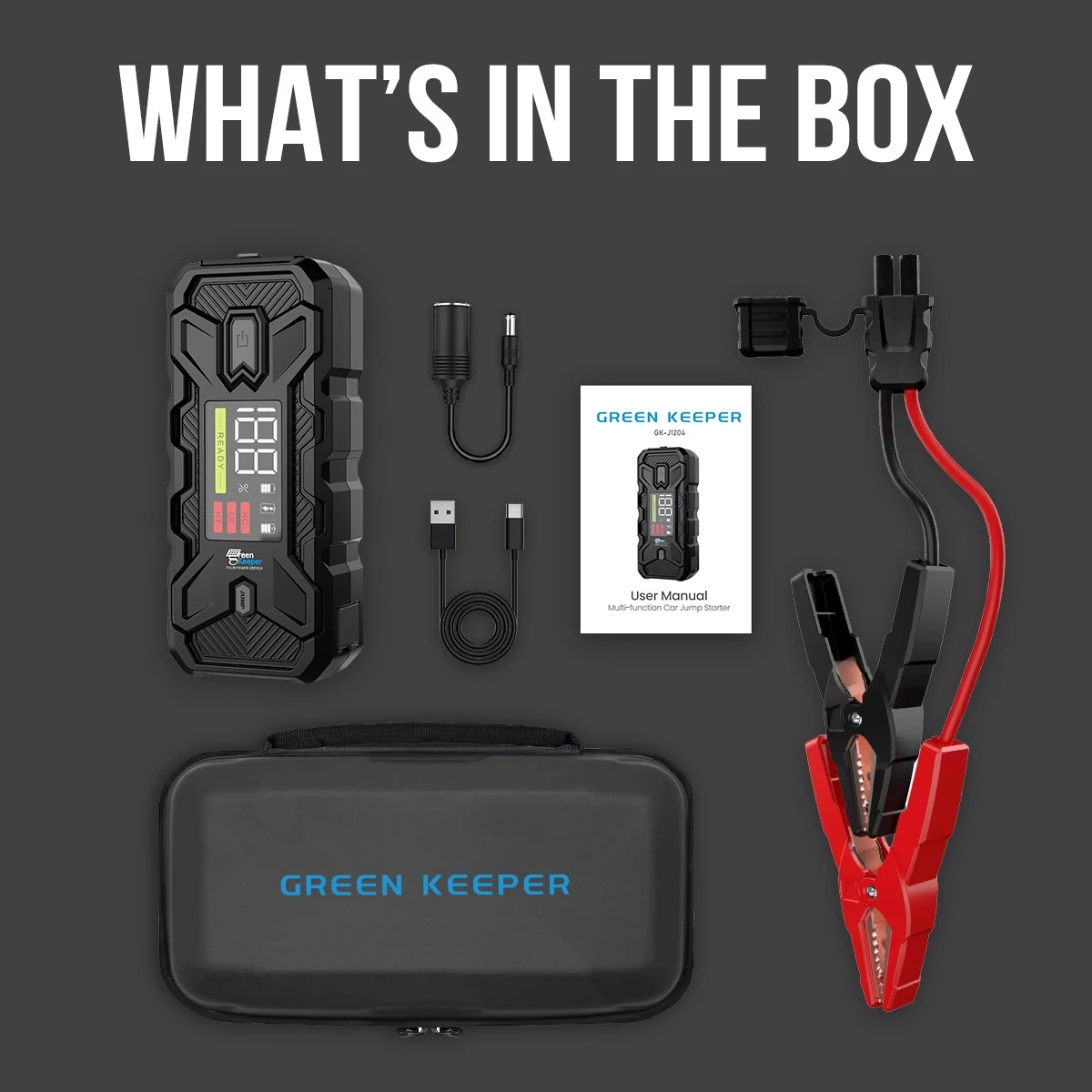 Green Keeper 2024 New Battery Booster Car Jump Starter 3000A 20000mAh High Discharge Portable Jump Starter With Led Light
