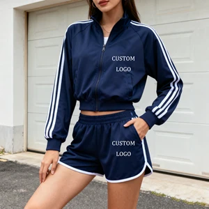 Two 2 Piece Tracksuit Women Set Custom Logo Print Track Long Sleeve Jacket With Track Shorts Streetwear Summer Clothes for Women