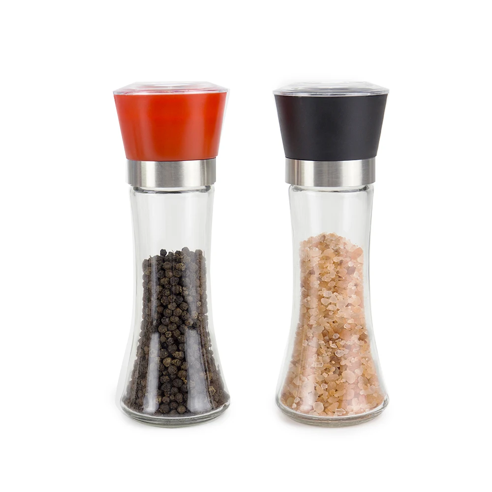 Hot Sale Wholesale 180ml Black And Clear Glass Mills Salt And Pepper