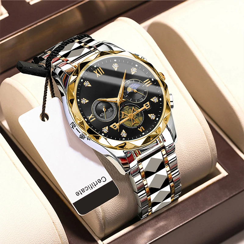 Acquista Orologio alla moda Trend Multifunzionale cinturino in acciaio elettronico da uomo d'affari con quadrante grande a tre tempi in Italia a partire da 18