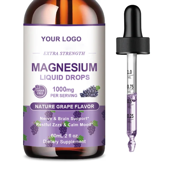 OEM Mood Relaxation 60ml Blueberry Flavor Organic Magnesium Glycinate Liquid Drops