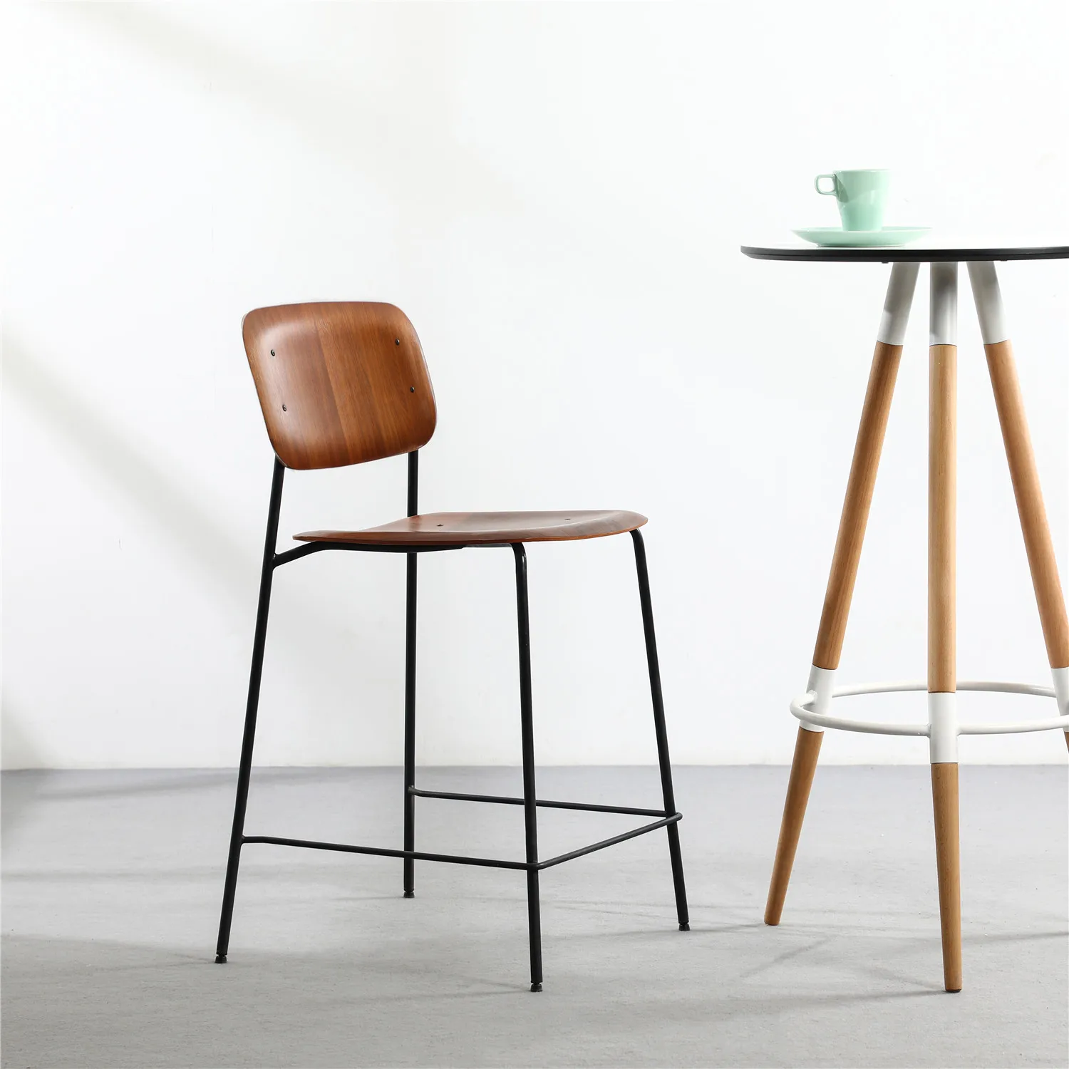 Высококачественная мебель для домашнего бара современный высокий обеденный стул деревянное сиденье металлическая ножка