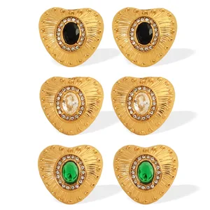 French Style Light Luxury High-End Stainless Steel Hoop Earrings Fashionable Retro with Love Zircon for Commuting