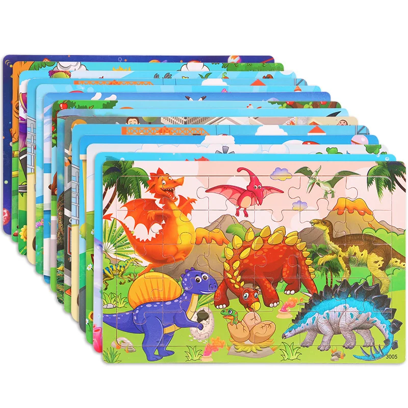 30 pcs Animal Wooden Jigsaw Puzzle Early Educational Initiation Baby Kids Jigsaw Puzzles Toys For Boys & Girls Gift