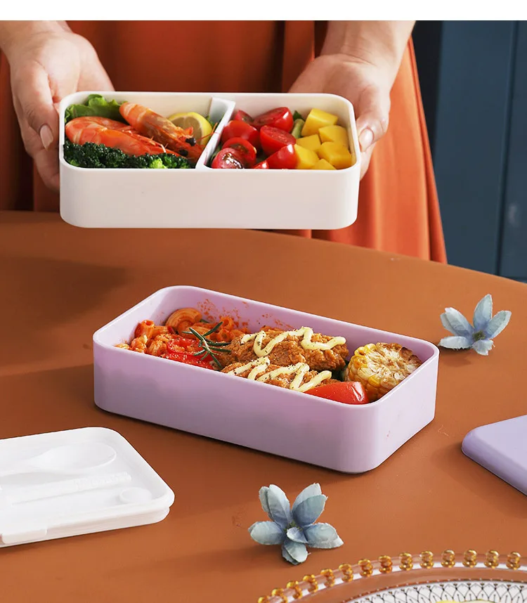 Simple Japanese-style Double Layer Plastic Lunch Box Portable Food Box For School Students Kids Office Workers Microwave Heating