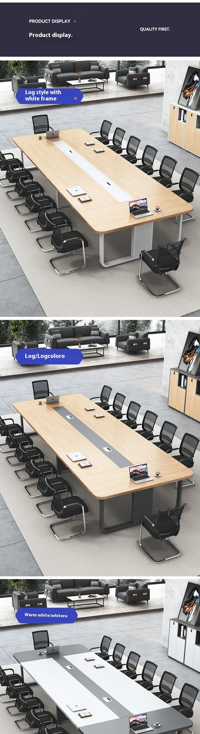 Modern Wood Panel Office Furniture Desk Set for Conference Room Boardroom Table and Meeting Tables with Comfortable Chairs
