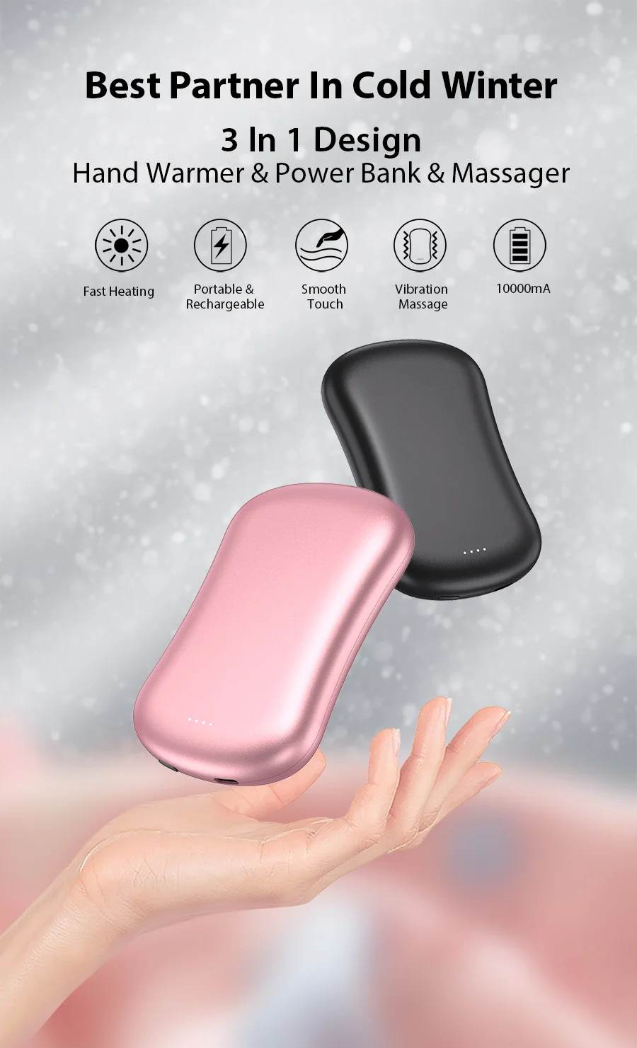 3 in 1 Vibration Massage Hand Warmer Electric Power Bank Hand Warmer Hothands Hand Warmers