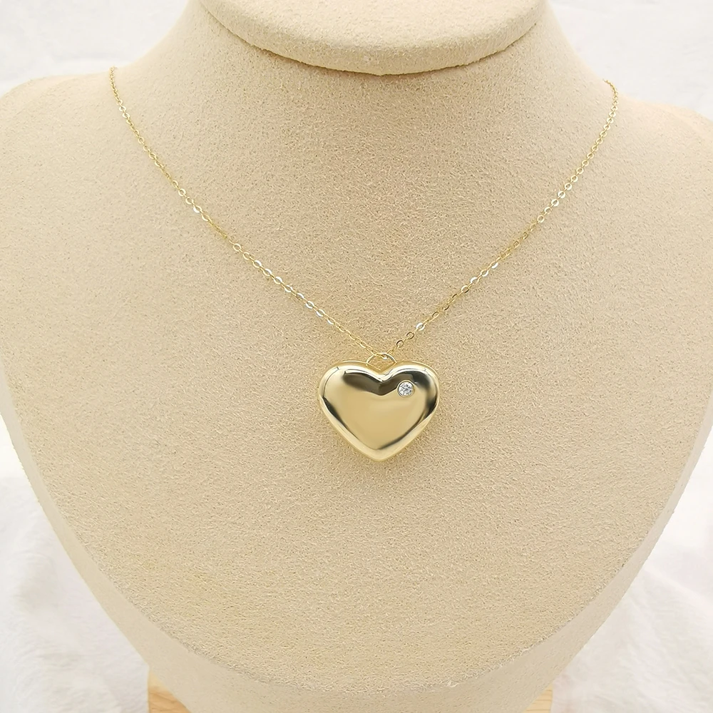 Newest Design 9K Pure Solid Gold Openable Heart Shaped Box Necklace Jewelry Wholesale Custom Logo