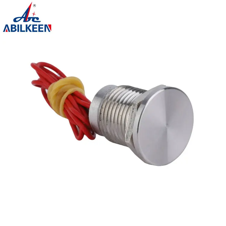 12mm Flat Head 2A Momentary Function Electric IP68 Flat Head 1No 2A Stainless Steel Momentary Wired Lead Piezo Switch