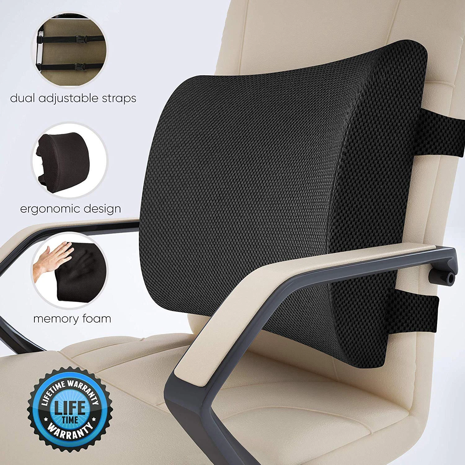 Memory Foam Back Cushion Lower Back Pain Relief Lumbar Pillow Back Support Cushion for Office Chair