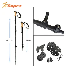 Supro Aluminum alloy mountaineering cane with straight handle and ultra light telescopic outdoor hiking cane