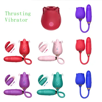 Thrusting dildo Sucking Vibrating tongue Licking Clitoris Sex Toys for Women Rose vibrator
