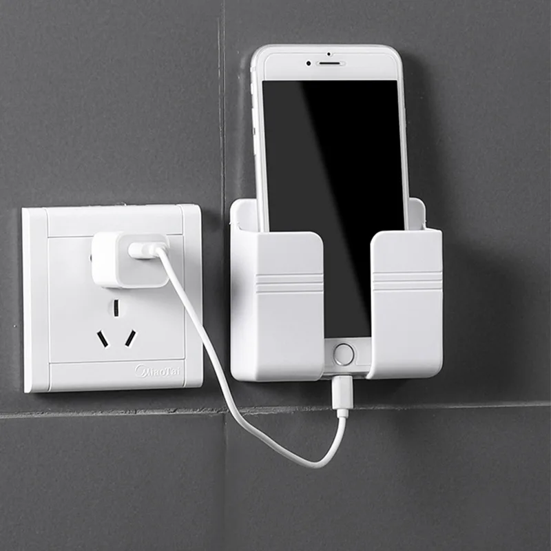 Punch Free Multifunction Wall Mounted Remote Control Shower Mobile Phone Plug Charging Holder Stand Organizer Box case for Phone
