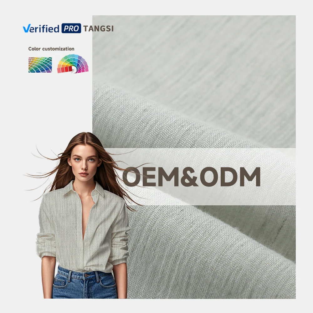 Famous Brand China Supplier Garment Two Tone Slub Textured Linen Polyester Fabrics for Girls Women's Clothing Dresses Shirt