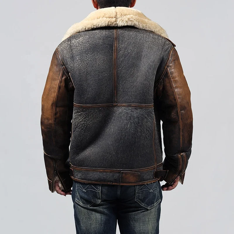Vintage D3 Bombardier Sheep Skin Jacket - Real Fur Denim Leather Vintage D3 Bombardier Sheep Skin Jacket - Real Fur Denim Leather