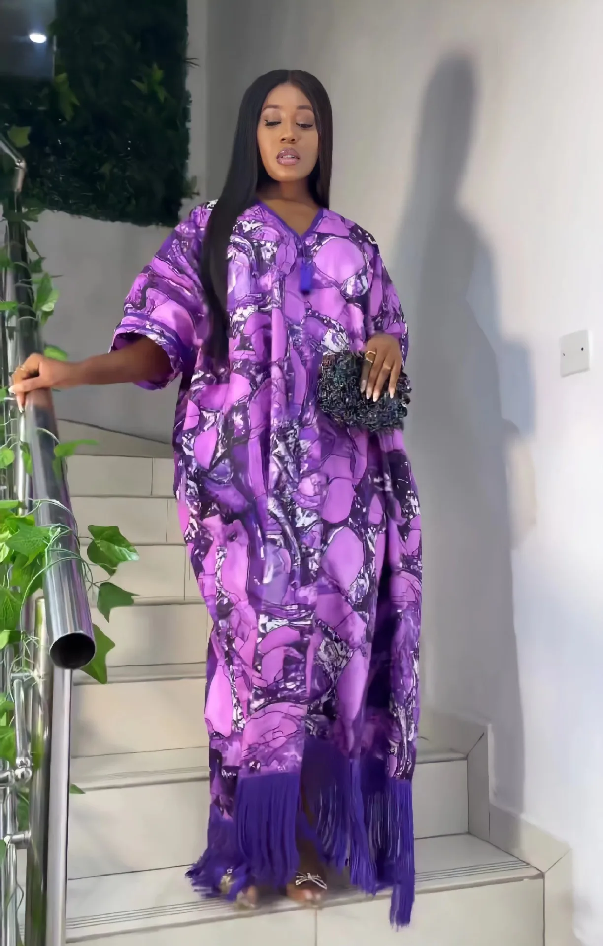 African Fringe Print Loose Robe With Turban Oversized Robe Dress Buy