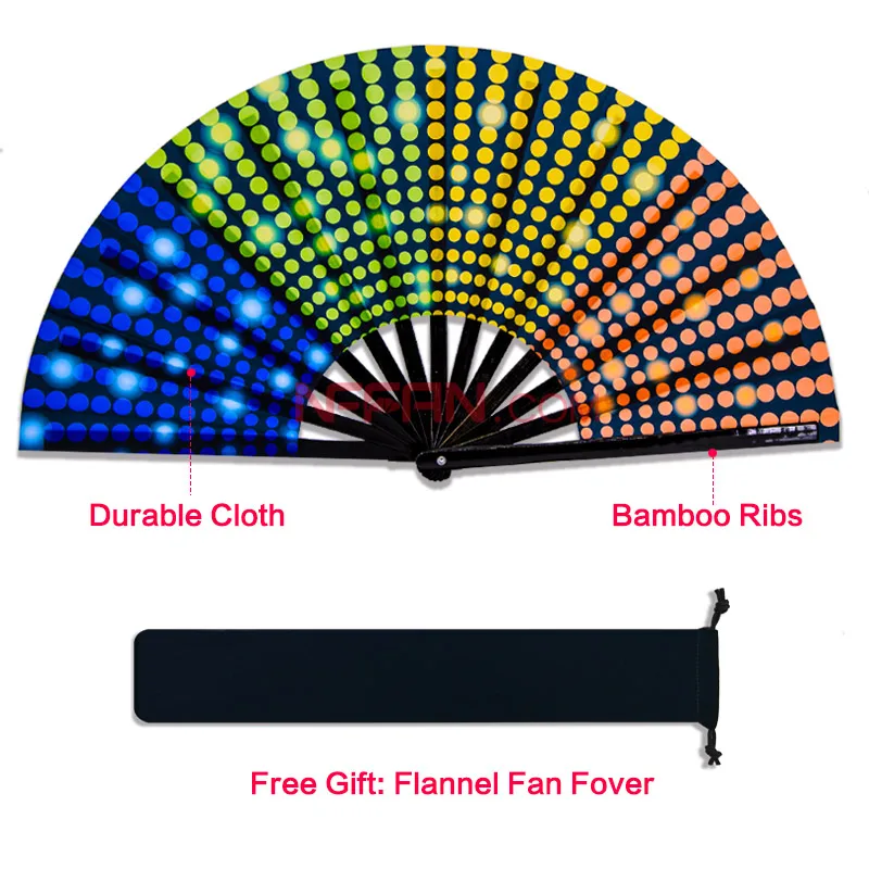 Оптовая продажа большой светоотражающий бамбуковый складной веер для танцев 13 дюймов