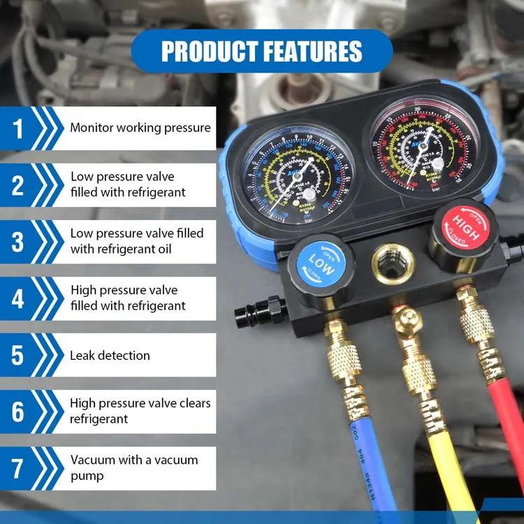 Hvac Gauges Car Ac Recharge Kit 3 Way Manifold Gauge Set For R22/r32
