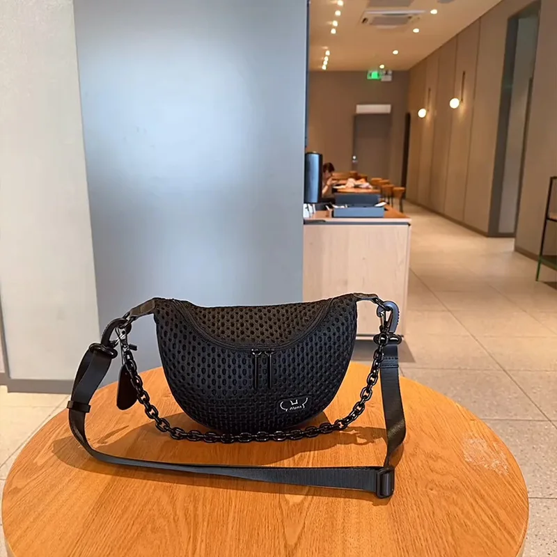 Ling Yu New Women’s Small Mesh Crossbody Bag Polyester Chunky Chain Zipper Closure Single Strap Fashionable Casual Shoulder 2025