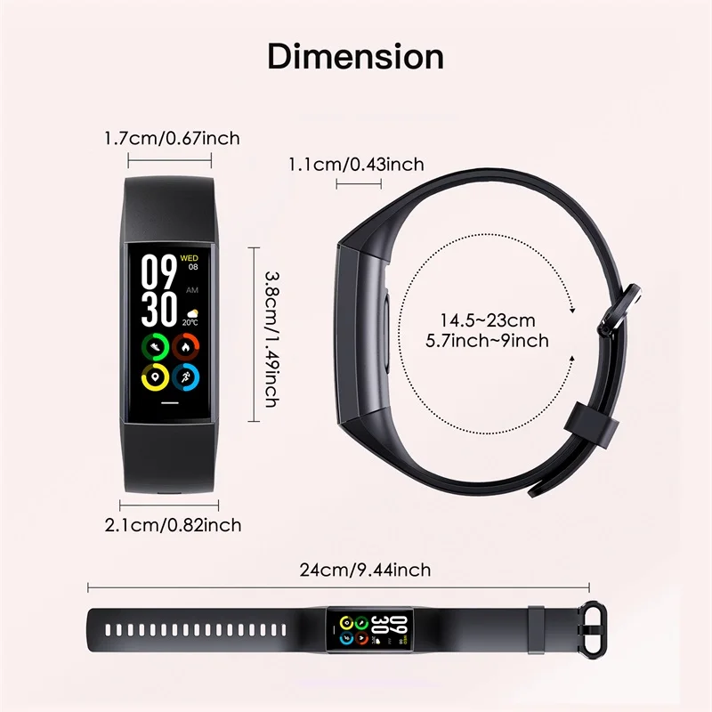 1.1" C80 SpO2 HR BP Sleep Monitoring Body Temperature Smart Band IP67 AMOLED Screen Display OEM ODM Smart Bracelet