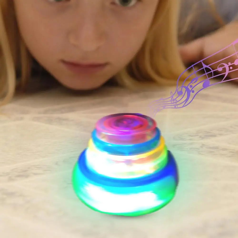 Popular LED Light up Flashing UFO Bouncing Spinning Tops With Gyroscope Novelty Bulk Children Toys Party Favors Funny Toys