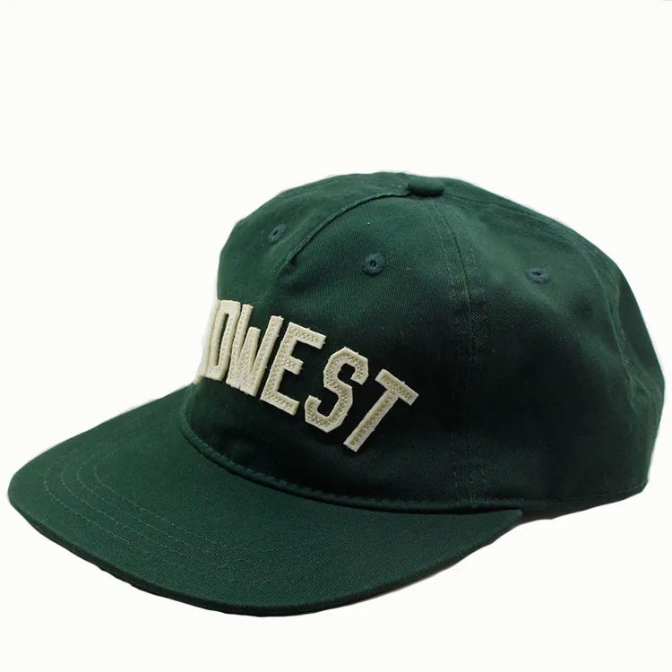 Customized Unstructured 5 Panel Camper Hat With Flat Brim Custom Flocking Embroidery