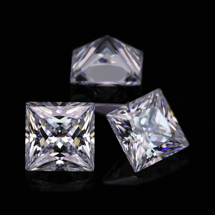 All Sizes Synthetic Cz Gems Loose Stones 5A Grade square Princess Cut White  Cubic Zirconia