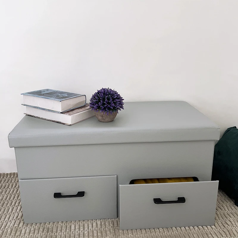 Modern Space Saving Folding Storage Ottoman Bench with Drawers