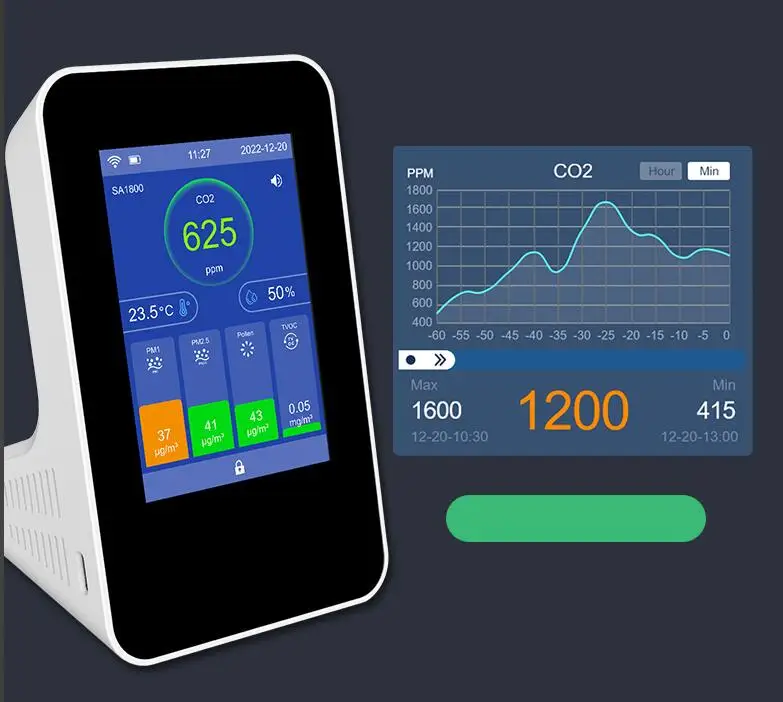 Монитор качества воздуха с приложением и Wi-Fi для CO2 PM1 PM2.5 PM10 HCHO TVOC детектор ЖК-дисплеем тип датчика быстрого реагирования