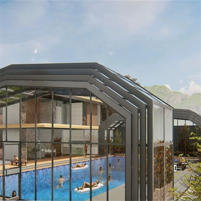 Customized Solar Swimming Pool Cover Pool Roof Telescopic Outdoor Retractable Polycarbonate Swimming Pool Cover Enclosures