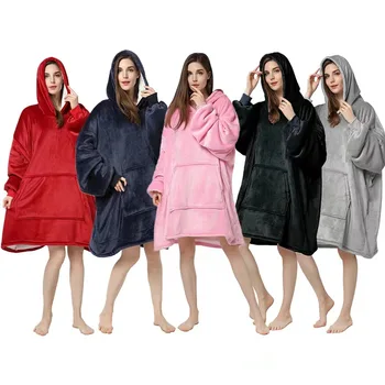 Super Soft Warm Cozy Wearable Sherpa Hoodie Blanket Sweatshirt Blanket With Sleeves & Pocket