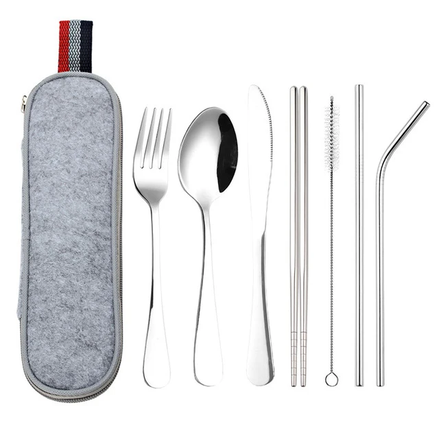 Qwetch - Set Of 3 Stainless Steel Cutlery & Textile Pouch
