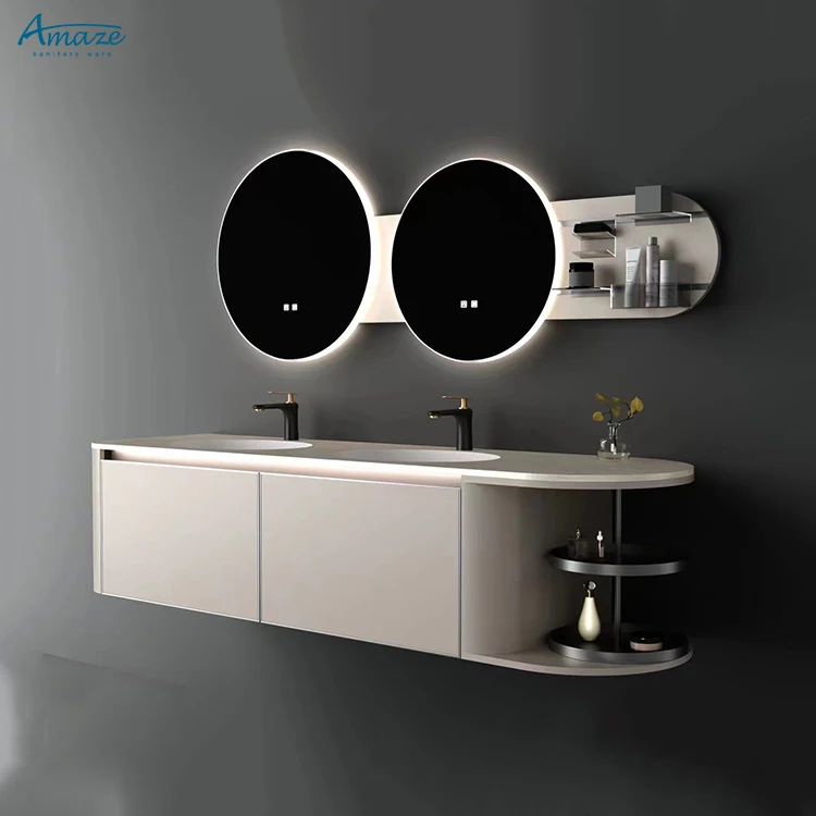 Wall mounted modern hot sale customize high quality washroom double washbasin vanity furniture bathroom cabinet with mirror factory