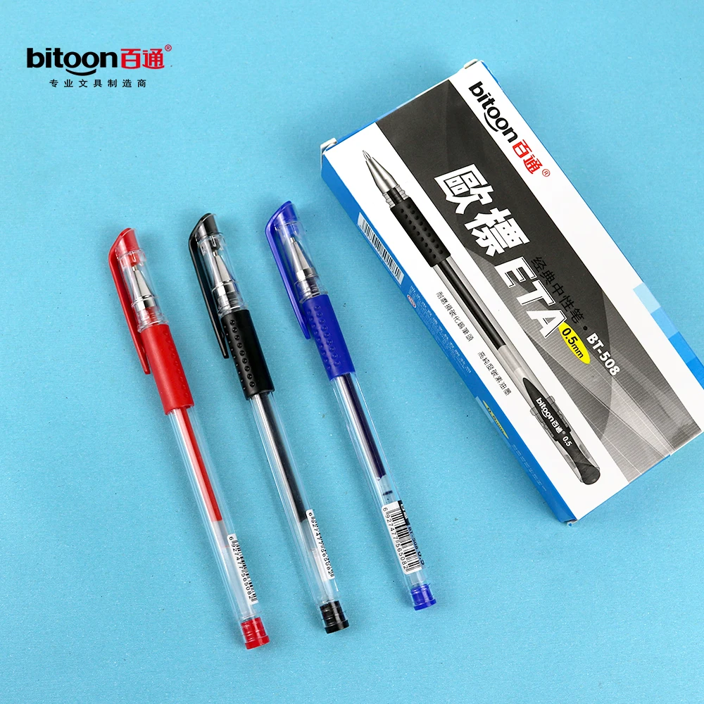 Bitoon Black Gel Pen with Blue Red Ink Office School