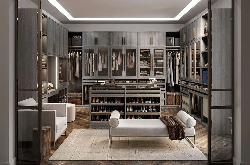 Modern Walk in Robe Wooden Wardrobe Walk in Closet for Bedroom with Sliding Door