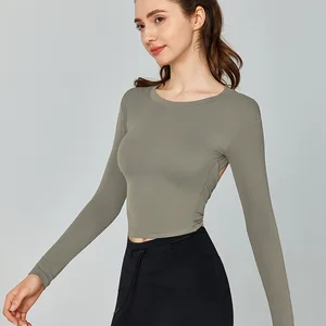 Big Tree Clothing Women's Sexy Long-sleeved Yoga Sports Top Chest Pads Spandex/Nylon Material Slim Fit Breathable Autumn Top