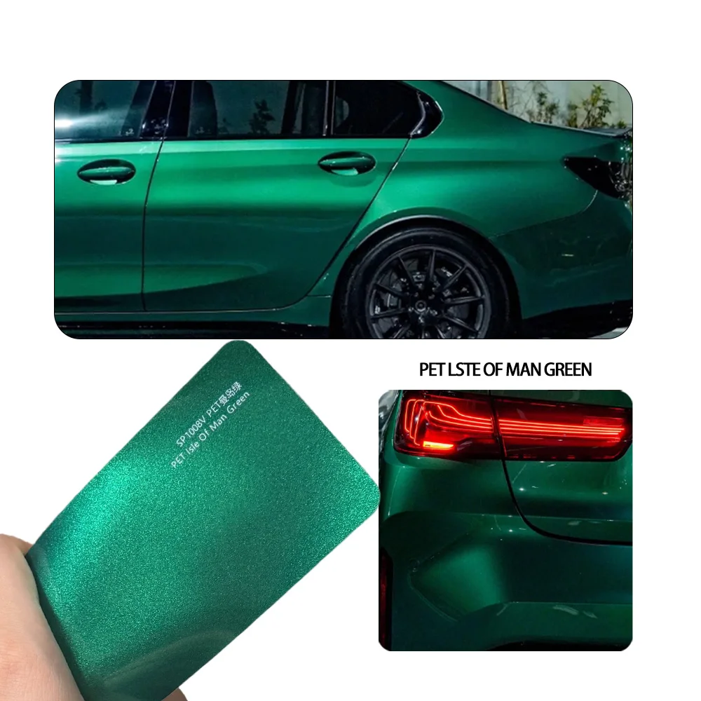 1.52x18m Isle Man Green Self-Adhesive Glossy Diamond Car Sticker Pvc Polyester Film Body Wrap UV