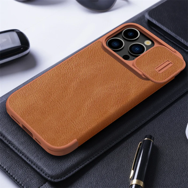 For iPhone 15 Pro Max Nillkin Qin Pro Leather Case Slide Camera Card Slot 13 12 Pro 14 Plus 15 Ultra Flip Cover iPhone 15 Cover