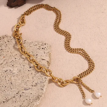Waterproof Summer Jewelry Double Layer Cuban Chain Necklace Gold Plated Stainless Steel Jewelry