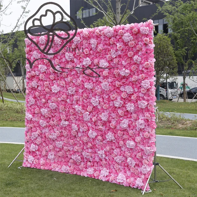 MIYI Custom Wedding Cloth Flower Wall Artificial Silk Red Rose Flower-Wall-Backdrop Panel Flower Decorative