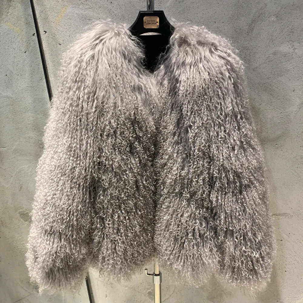◎real lamb leather curly fur jacket gray ◎real lamb leather curly fur jacket gray Vintage Grey Curly