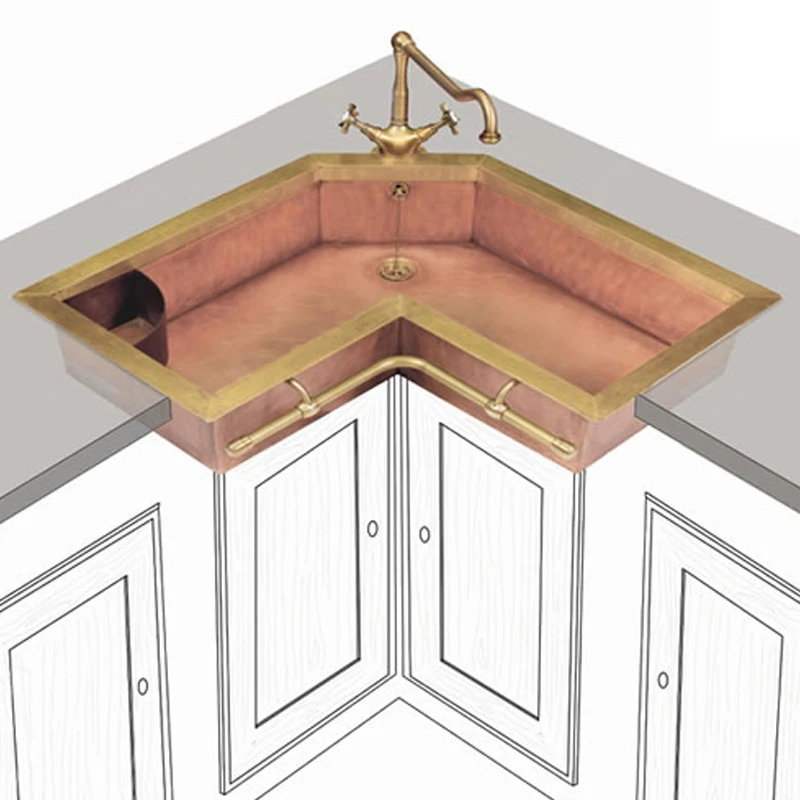 Luxury Customized Handmade Brushed Brass Single Bowl Butterfly Corner