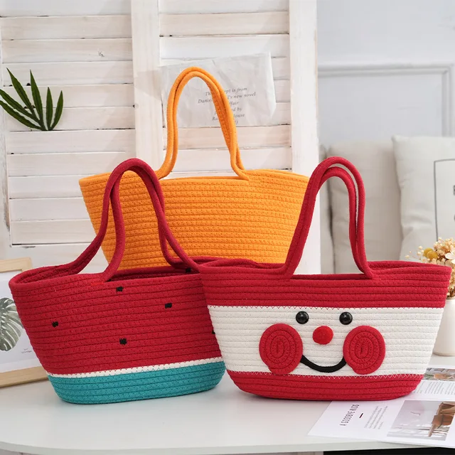 Distinctive All-Match Travel Tote Bag Woven Cotton Rope Handbag Small Fresh Living Room Accessory Storage Basket