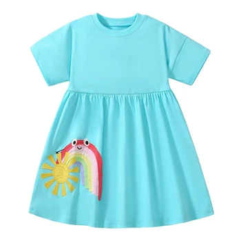 European and American Summer Princess Dress for Girls Cute Pure Cotton Casual Style with Short Sleeves Small MOQ